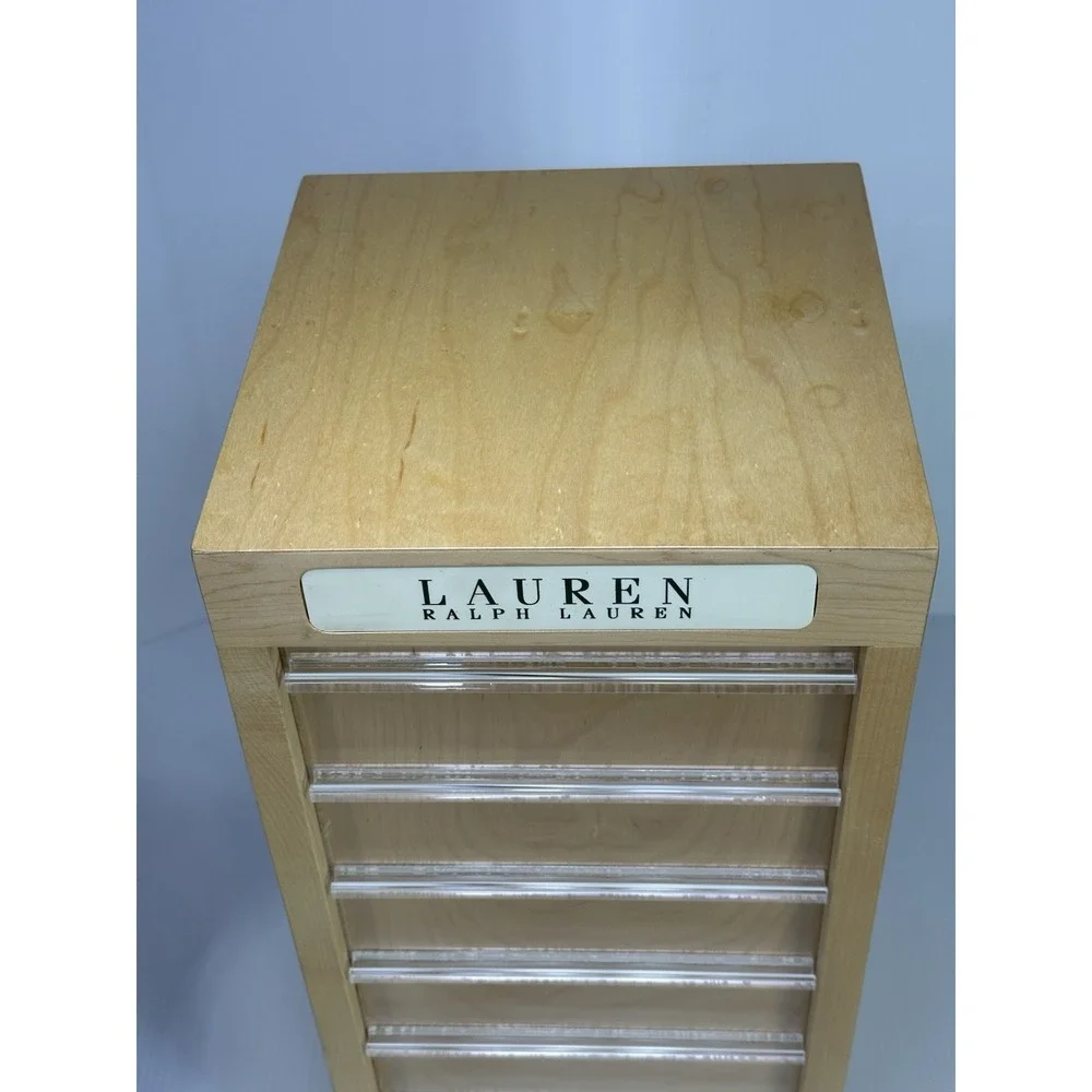 RALPH‎ LAUREN WOOD TABLE COUNTER TOP JEWELRY EARRING STORE DISPLAY CASE 4 SIDED